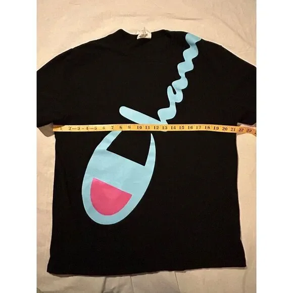 Champion Vintage Neon Logo Two Sided Graphic mens Tshirt - Picture 7 of 8